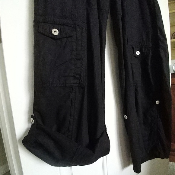 Linen /rayon blend cargo style black cropped pants - Picture 6 of 8